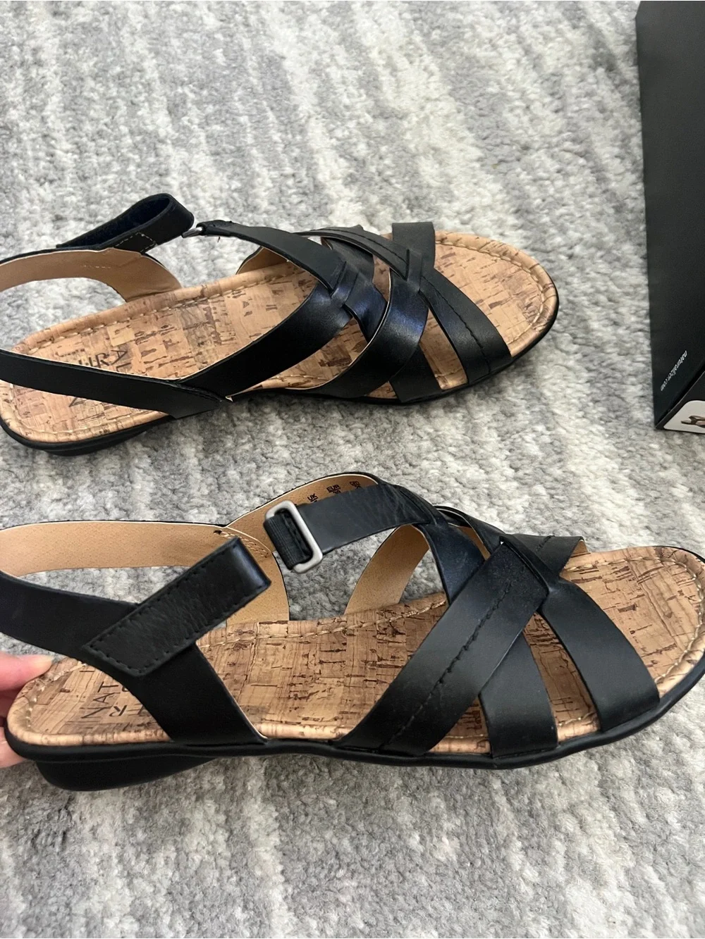 Naturalizer Black Leather Crisscross Slingback Sandals